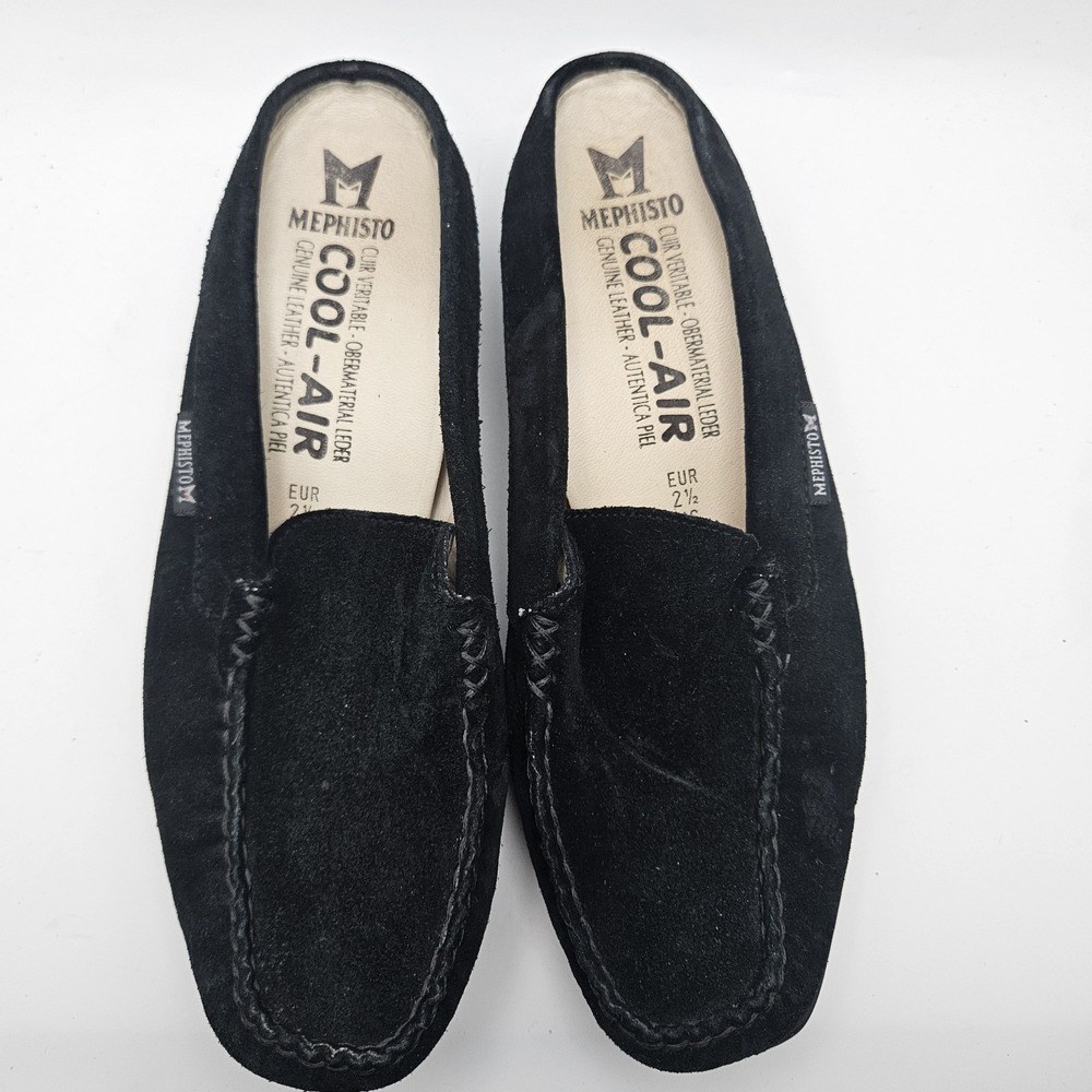 Mephisto Cool-Air Black Suede Leather Mules Comfort Lounge Shoes Size US 5